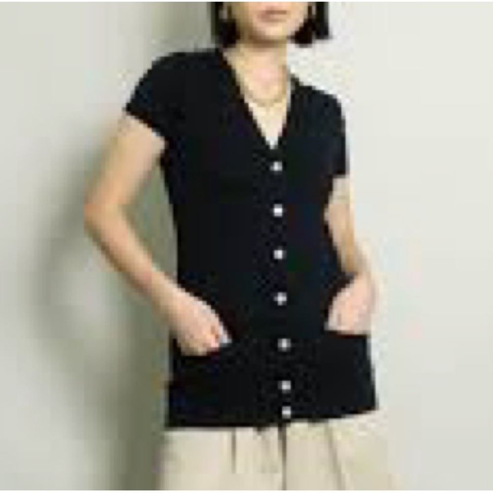 Ralph Lauren Black Vneck Button Down Women's Cardigan Shirt Sz M fits S